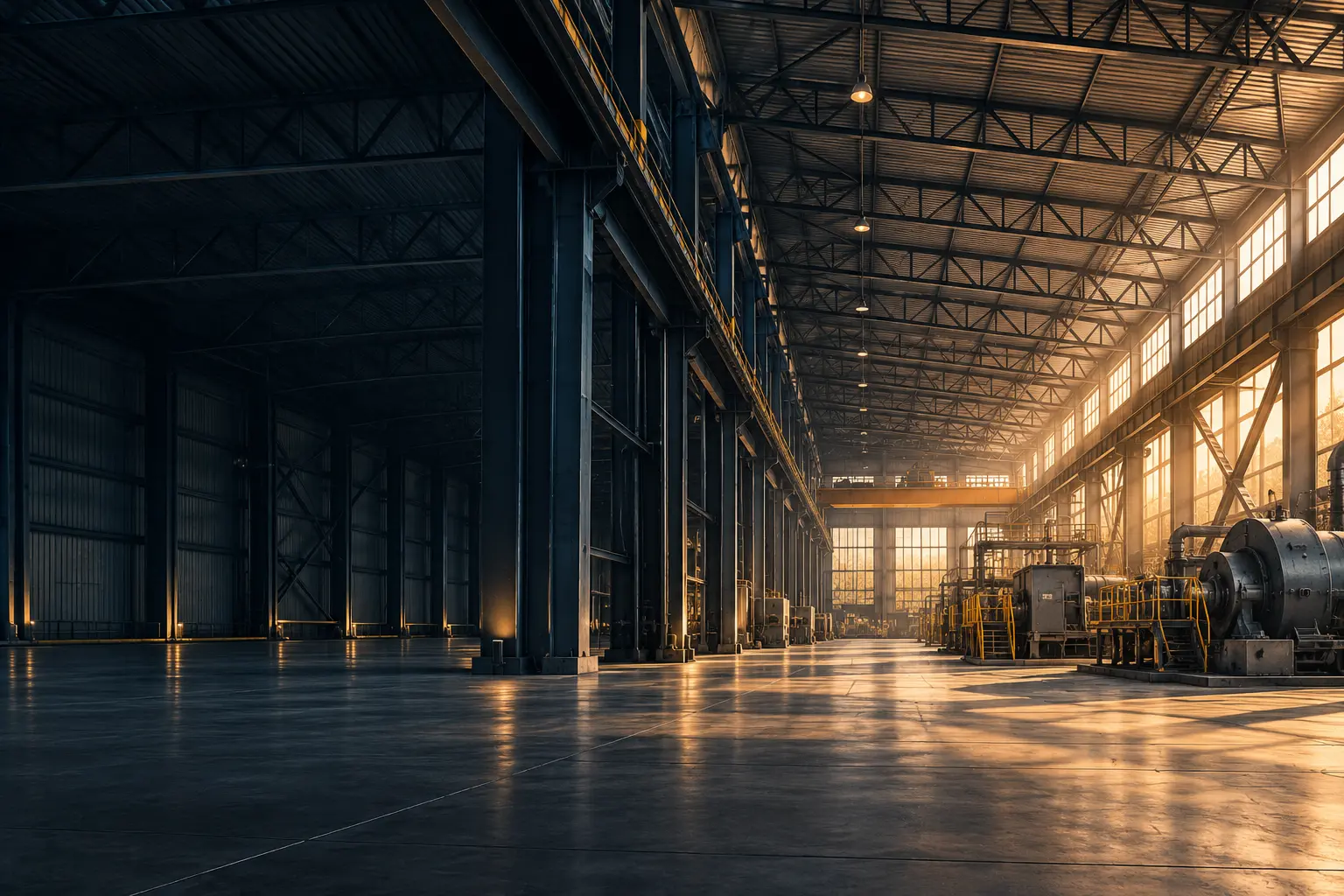 Estrutura e equipamentos de um ambiente industrial. Imagem ilustrativa.
